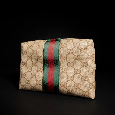 Large cosmetic case with Web - sand and brown GG canvas