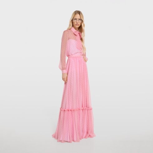 Printed silk chiffon long skirt - light pink