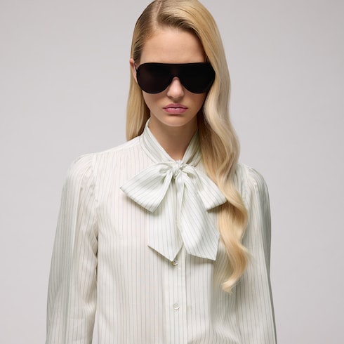Gucci pinstripe silk shirt with bow - white and light blue