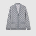 Reversible GG fine wool jacquard cardigan - light pink and grey