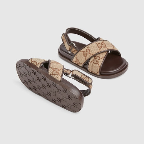 Toddler GG sandal - beige and dark brown canvas