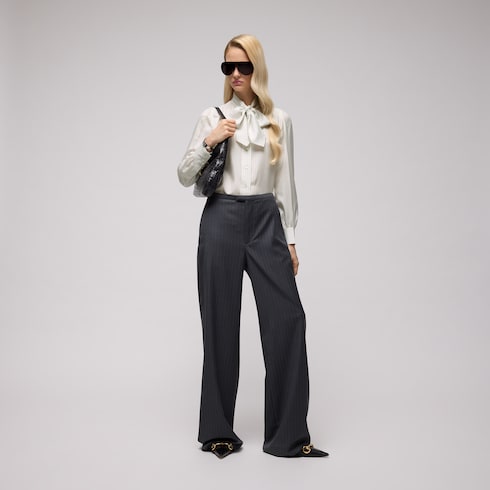 Gucci pinstripe silk shirt with bow - white and light blue