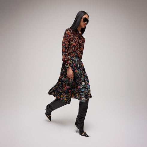 Printed silk midi skirt - black and red
