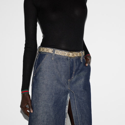 GG belt with oval buckle - beige GG fabric