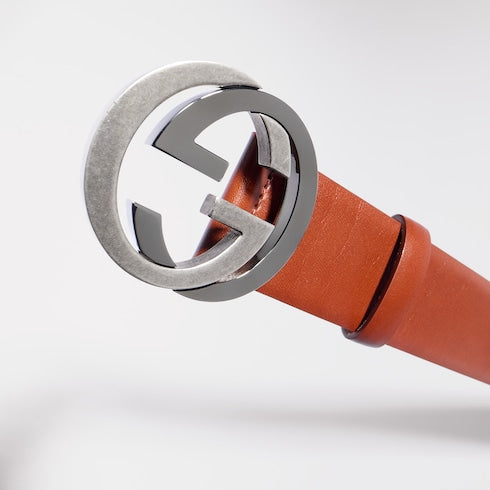 Wide belt with Interlocking G buckle - russet leather