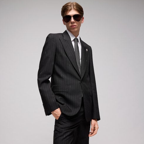 Horsebit silk jacquard tie - black and dark grey