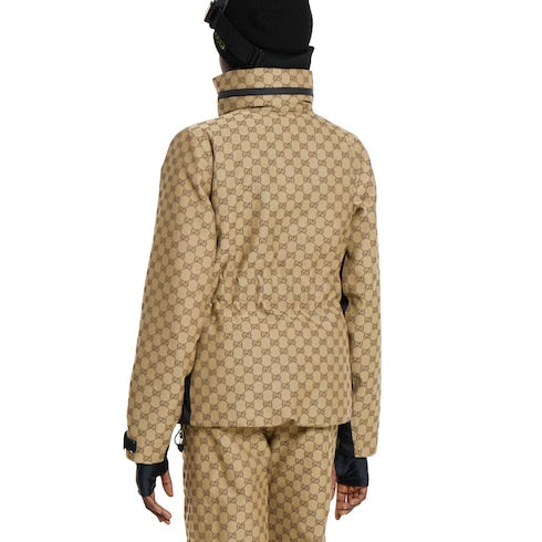 GG technical fabric jacquard jacket - beige and dark brown