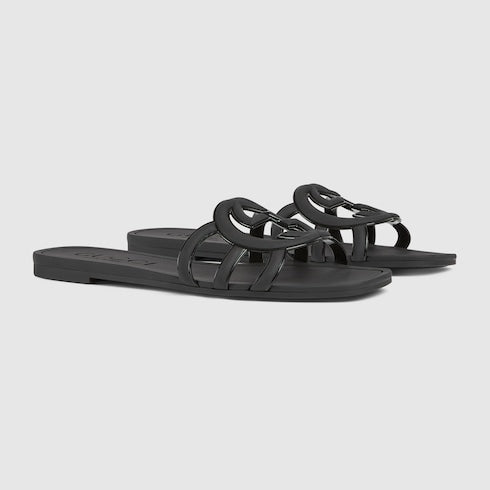 Women's Interlocking G slide sandal - black rubber