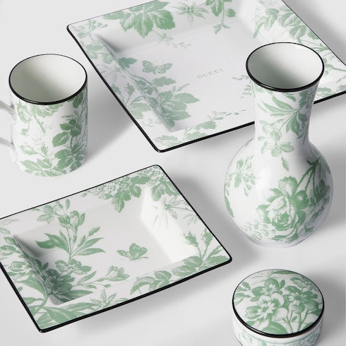 Herbarium print vase - white and green porcelain