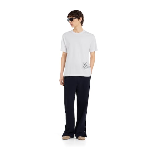 Cotton jersey leisure pants with embroidery - dark blue