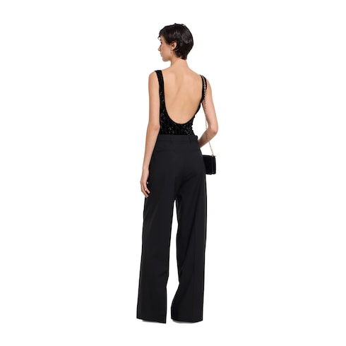 Light wool pant with embroidery - black