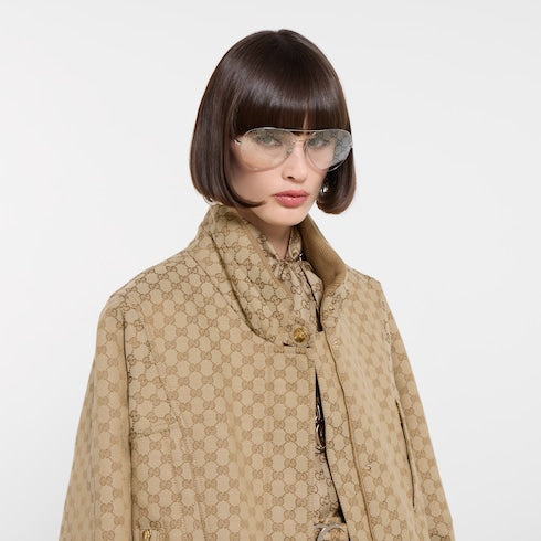 GG cotton canvas fabric zip jacket - sand