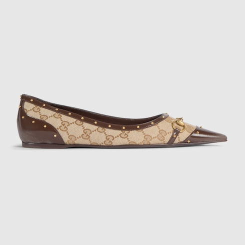 Women's Savoy ballerina - sand and brown GG canvas