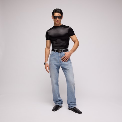Stretch satin jersey T-shirt - black
