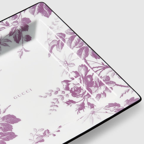 Herbarium print large trinket tray - white and purple porcelain