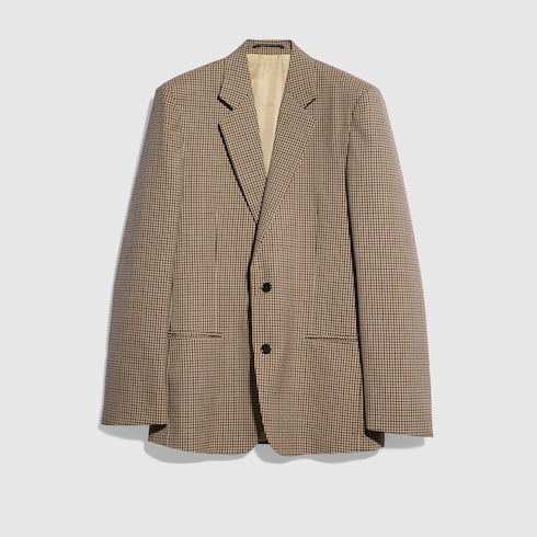 Gingham wool single-breasted jacket - beige and brown
