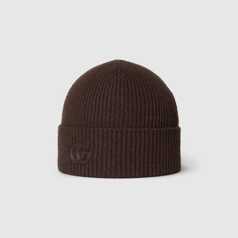 Cashmere hat with patch - dark brown