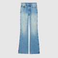 Flared bleached cotton denim pants - light blue