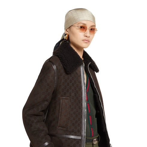 Printed suede shearling jacket - dark brown