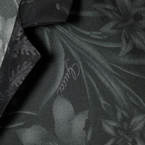 Printed silk twill bowling shirt - black and grey