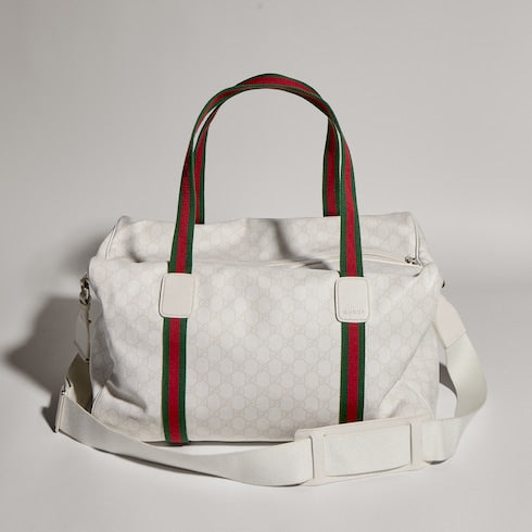 Medium duffle bag with Web - white GG Supreme