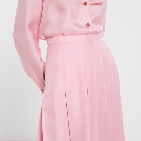 Silk twill pleated midi skirt - light pink