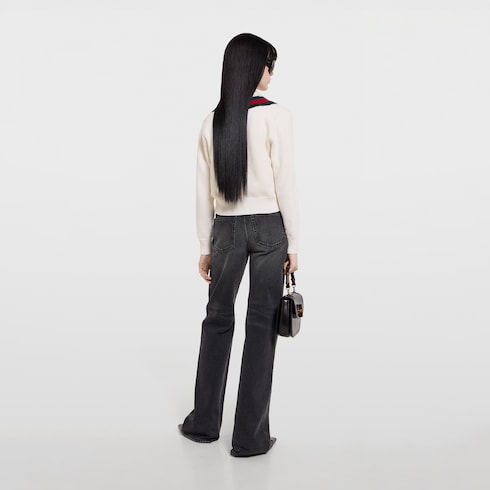 Fine knit wool sweater with Web - ivory