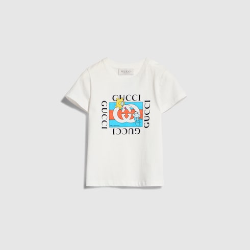 Baby cotton T-shirt with print - white