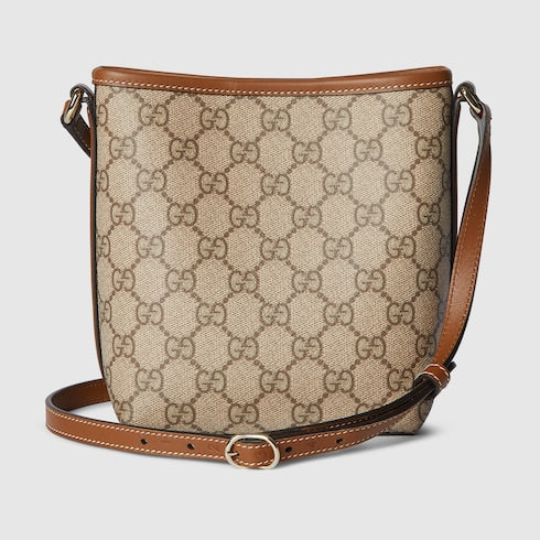 GG Emblem nano bucket bag - beige and dark brown fabric