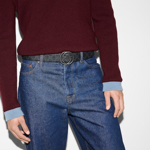 Belt with Interlocking G buckle - black Supreme canvas