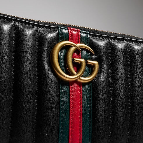 GG Marmont pouch with strap - black leather