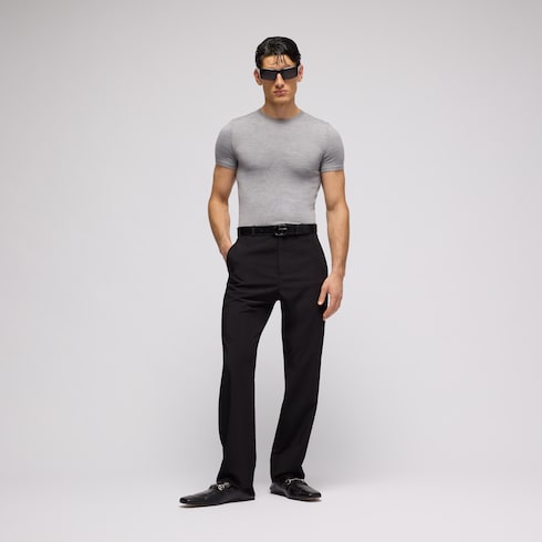 Cropped knit wool silk blend T-shirt - grey