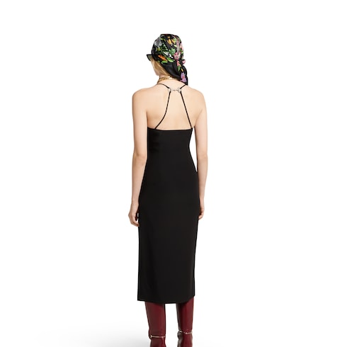 Silk dress with crystal Horsebit - black
