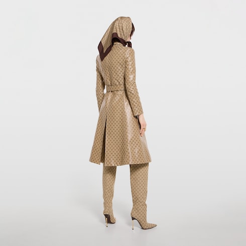 Coated GG cotton canvas fabric coat - sand