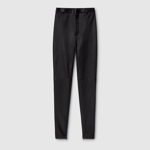 Bonded leather with stretch cotton leggings - black
