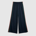 Rib cotton jersey leisure pants with Web - blue
