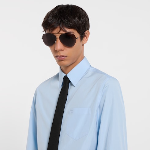 Cotton poplin shirt with embroidery - light blue