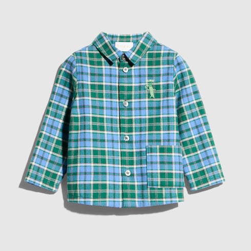 Baby tartan shirt with embroidery - blue and green