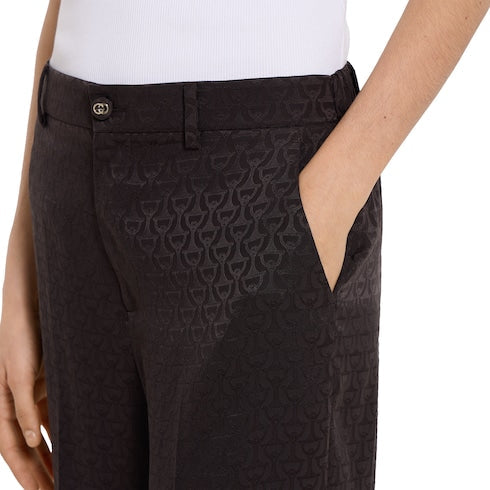 Horsebit silk jacquard pants - dark brown