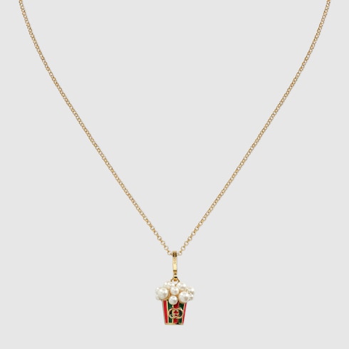Popcorn pendant chain necklace - gold-toned brass