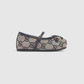Toddler ballet flat with Horsebit - beige and blue GG canvas