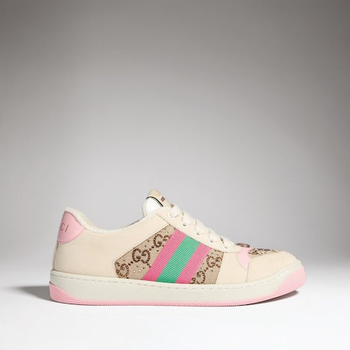 Women's GG crystal Screener sneaker - beige and dark brown GG canvas