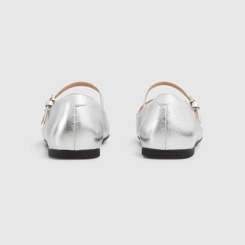 Children's ballet flat with Horsebit - silver metallic leather