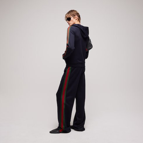 Silk cotton jersey zip jacket with Web - dark blue