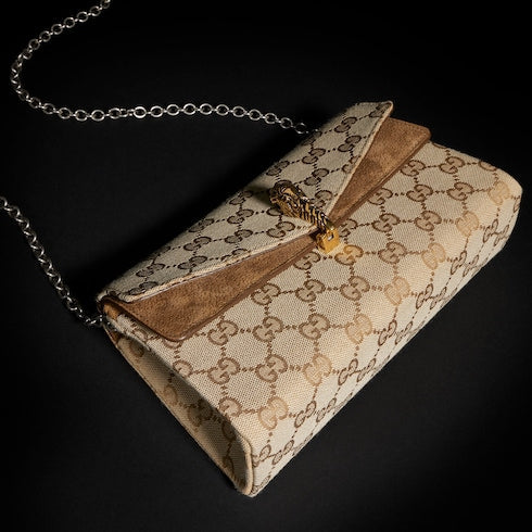 Dionysus small shoulder bag - sand and brown GG canvas