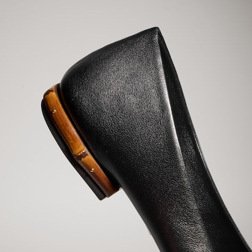 Women's ballerina with bamboo - black soft leather
