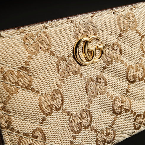 GG Marmont small wallet - sand and brown GG canvas