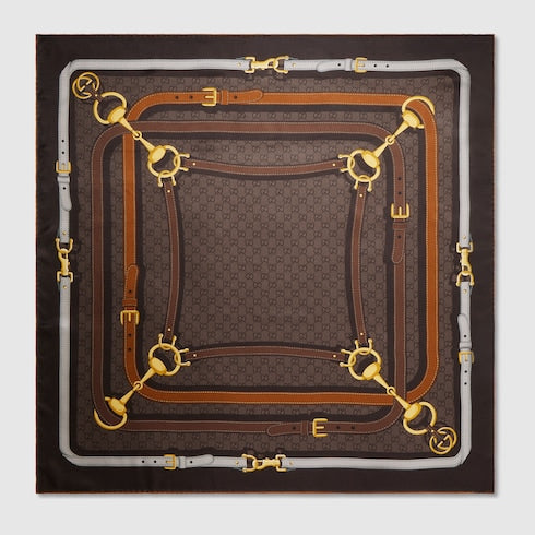 Printed GG silk twill jacquard carré - dark brown