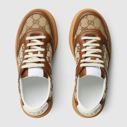 Women's GG sneaker - brown leather and canvas