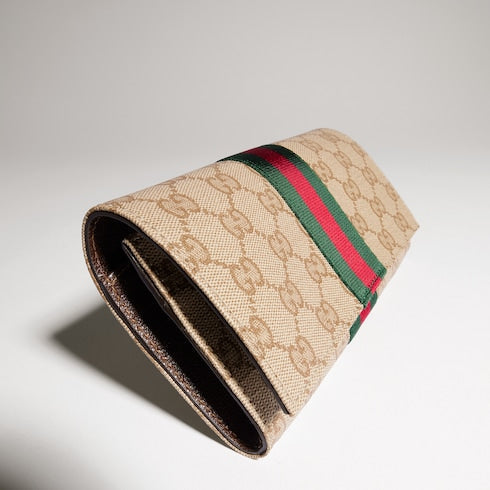Long wallet with Web - sand and brown GG canvas